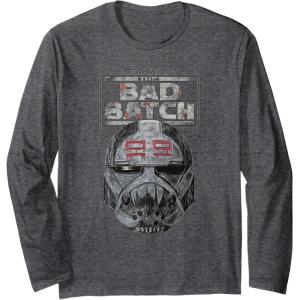 imageStar Wars The Bad Batch Wrecker Helmet Sketch Long Sleeve TShirtDark Heather Grey