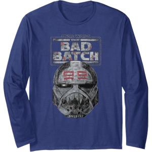 imageStar Wars The Bad Batch Wrecker Helmet Sketch Long Sleeve TShirtNavy Blue