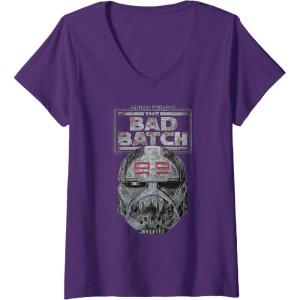 imageStar Wars The Bad Batch Wrecker Helmet Sketch VNeck TShirtPurple