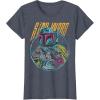 imageStar Wars Boba Fett Neon Blaster Vintage Disney TShirtHeather Blue
