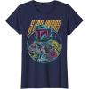 imageStar Wars Boba Fett Neon Blaster Vintage Disney TShirtNavy Blue