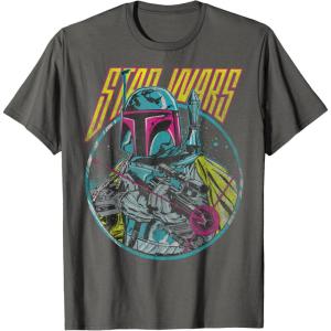 imageStar Wars Boba Fett Neon Blaster Vintage Disney TShirtAsphalt Grey
