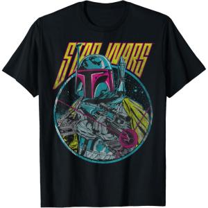 imageStar Wars Boba Fett Neon Blaster Vintage Disney TShirtBlack