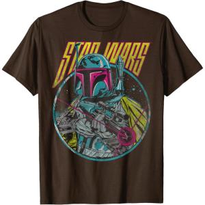 imageStar Wars Boba Fett Neon Blaster Vintage Disney TShirtBrown