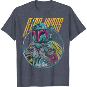 imageStar Wars Boba Fett Neon Blaster Vintage Disney TShirtHeather Blue