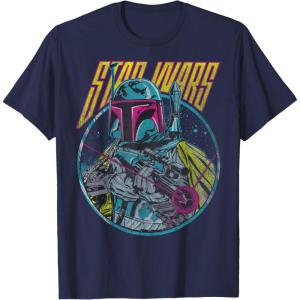 imageStar Wars Boba Fett Neon Blaster Vintage Disney TShirtNavy Blue