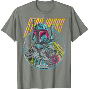 imageStar Wars Boba Fett Neon Blaster Vintage Disney TShirtOlive Heather