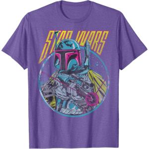 imageStar Wars Boba Fett Neon Blaster Vintage Disney TShirtPurple Heather