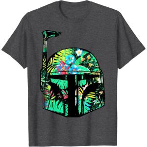 imageStar Wars Classic Hawaiian Print Boba Fett Helmet TShirt C1 TShirtDark Heather Grey