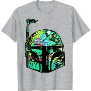 imageStar Wars Classic Hawaiian Print Boba Fett Helmet TShirt C1 TShirtHeather Grey