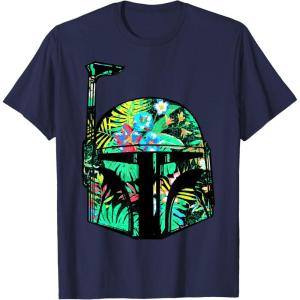 imageStar Wars Classic Hawaiian Print Boba Fett Helmet TShirt C1 TShirtNavy Blue