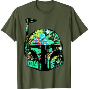 imageStar Wars Classic Hawaiian Print Boba Fett Helmet TShirt C1 TShirtOlive Green