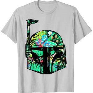imageStar Wars Classic Hawaiian Print Boba Fett Helmet TShirt C1 TShirtSilver Grey