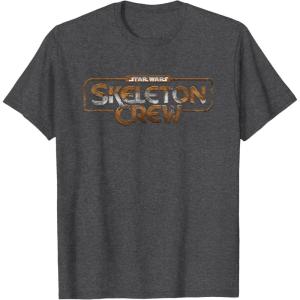 imageStar Wars Skeleton Crew Distressed Metal Title Logo TShirtDark Heather Grey