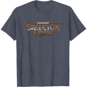 imageStar Wars Skeleton Crew Distressed Metal Title Logo TShirtHeather Blue