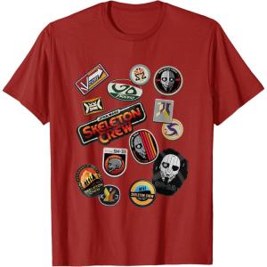 imageStar Wars Skeleton Crew Vintage Character Patches TShirtCranberry Red