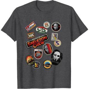 imageStar Wars Skeleton Crew Vintage Character Patches TShirtDark Heather Grey
