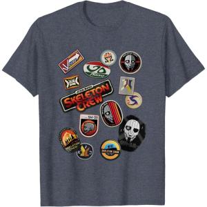 imageStar Wars Skeleton Crew Vintage Character Patches TShirtHeather Blue