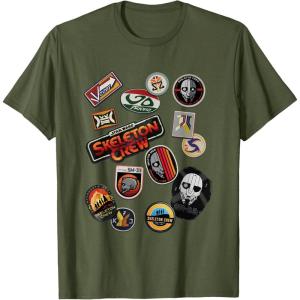 imageStar Wars Skeleton Crew Vintage Character Patches TShirtOlive Green