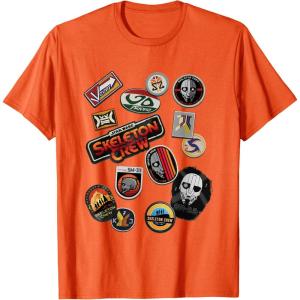 imageStar Wars Skeleton Crew Vintage Character Patches TShirtOrange