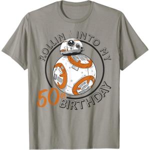 imageStar Wars BB8 Rollin Into My 50th Birthday Portrait TShirtSlate Grey