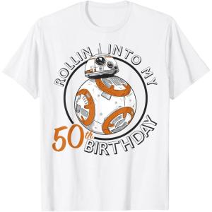 imageStar Wars BB8 Rollin Into My 50th Birthday Portrait TShirtWhite
