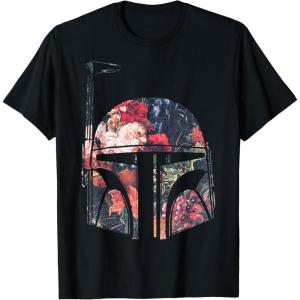 imageStar Wars Boba Fett Floral Print Helmet Graphic TShirt TShirtBlack