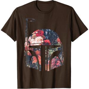 imageStar Wars Boba Fett Floral Print Helmet Graphic TShirt TShirtBrown