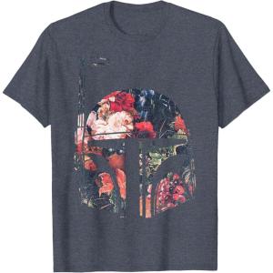 imageStar Wars Boba Fett Floral Print Helmet Graphic TShirt TShirtHeather Blue