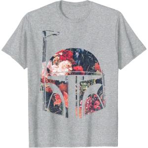 imageStar Wars Boba Fett Floral Print Helmet Graphic TShirt TShirtHeather Grey