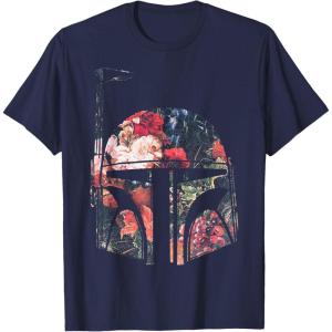 imageStar Wars Boba Fett Floral Print Helmet Graphic TShirt TShirtNavy Blue