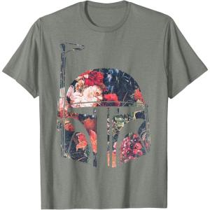 imageStar Wars Boba Fett Floral Print Helmet Graphic TShirt TShirtOlive Heather
