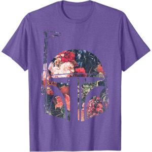 imageStar Wars Boba Fett Floral Print Helmet Graphic TShirt TShirtPurple Heather