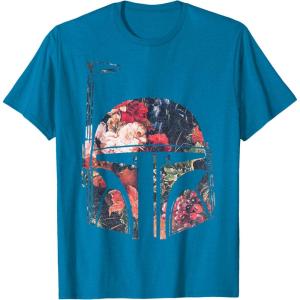 imageStar Wars Boba Fett Floral Print Helmet Graphic TShirt TShirtSapphire Blue
