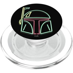 imageStar Wars Boba Fett Neon Line Art Helmet PopSockets MagSafe PopGrip for iPhoneMagSafe