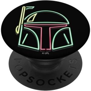 imageStar Wars Boba Fett Neon Line Art Helmet PopSockets MagSafe PopGrip for iPhoneStandard