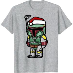 imageStar Wars Boba Fett Santa Hat Cartoon Christmas TShirt TShirtHeather Grey