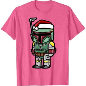 imageStar Wars Boba Fett Santa Hat Cartoon Christmas TShirt TShirtPink Heather