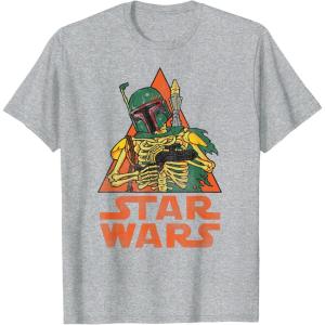 imageStar Wars Boba Fett Skeleton Halloween Costume TShirtHeather Grey