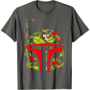 imageStar Wars Boba Fett Tropical Print Helmet TShirtAsphalt Grey