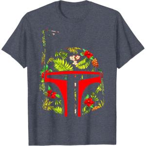 imageStar Wars Boba Fett Tropical Print Helmet TShirtHeather Blue