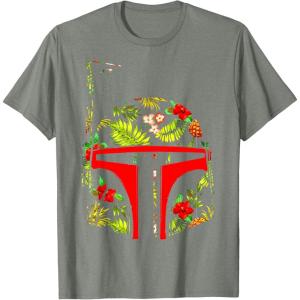 imageStar Wars Boba Fett Tropical Print Helmet TShirtOlive Heather
