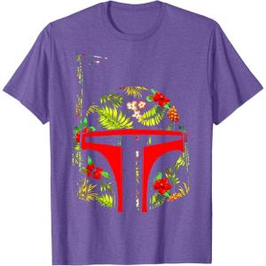 imageStar Wars Boba Fett Tropical Print Helmet TShirtPurple Heather