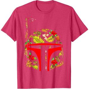 imageStar Wars Boba Fett Tropical Print Helmet TShirtRed Heather