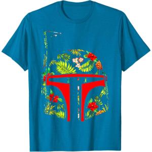 imageStar Wars Boba Fett Tropical Print Helmet TShirtSapphire Blue