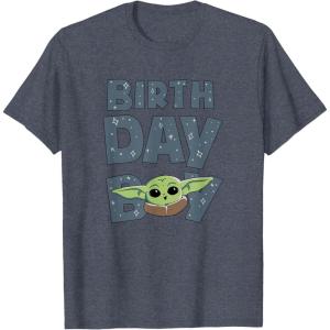 imageStar Wars Grogu Birthday Boy Big Face TShirtHeather Blue