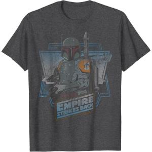 imageStar Wars The Empire Strikes Back Boba Fett Vintage Portrait TShirtDark Heather Grey