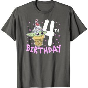 imageStar Wars The Mandalorian Grogu 4th Birthday Ice Cream Cone TShirtAsphalt Grey