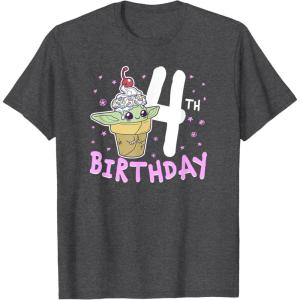 imageStar Wars The Mandalorian Grogu 4th Birthday Ice Cream Cone TShirtDark Heather Grey