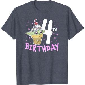 imageStar Wars The Mandalorian Grogu 4th Birthday Ice Cream Cone TShirtHeather Blue